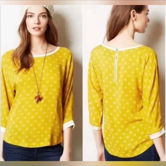 Mauve Tops - Anthropologie Maeve Ayton Polka Dot Blouse